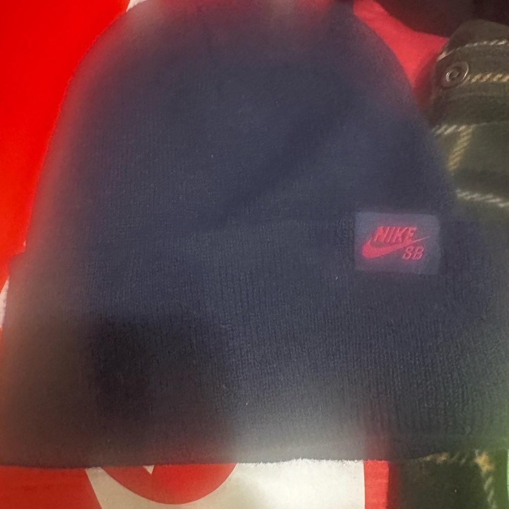 Nike SB Dark Blue Beanie with Pink Logo